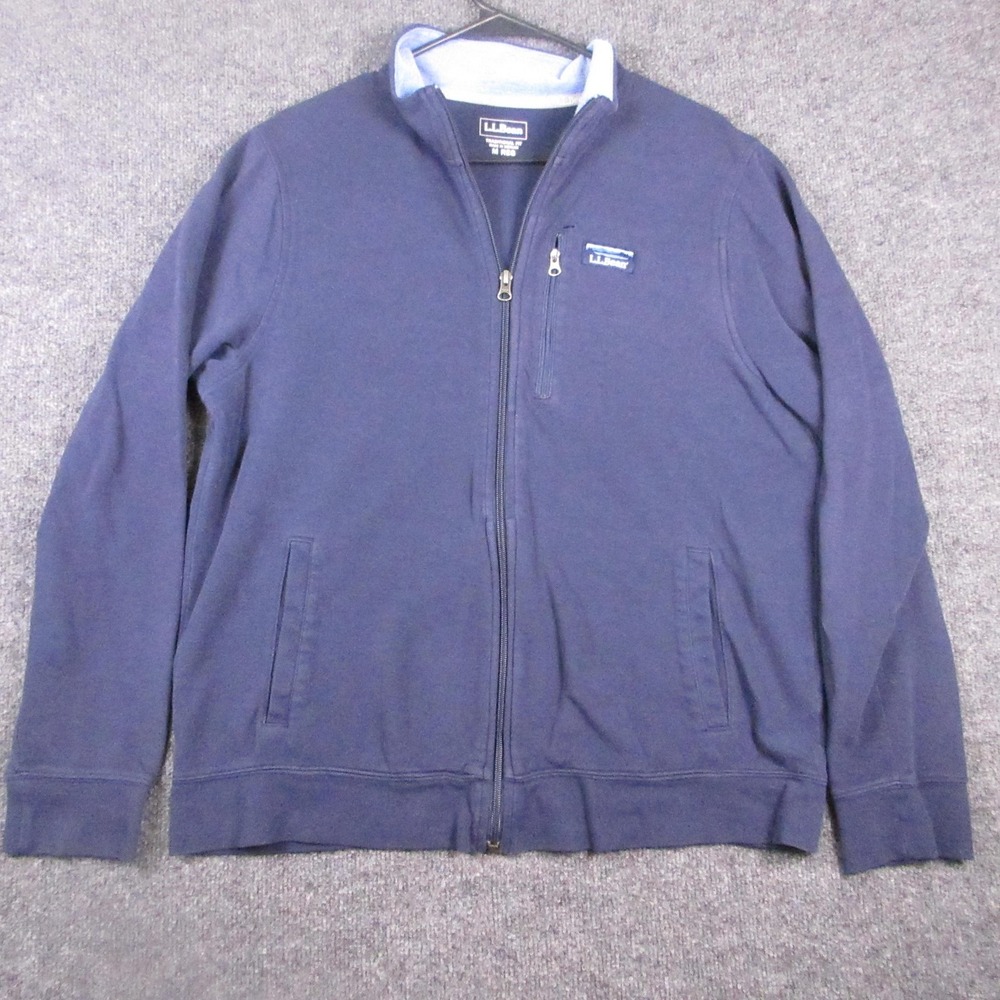 L.L. Bean Sweatshirt Mens Medium Blue Fleece Full Zip Mock Neck Logo Pockets